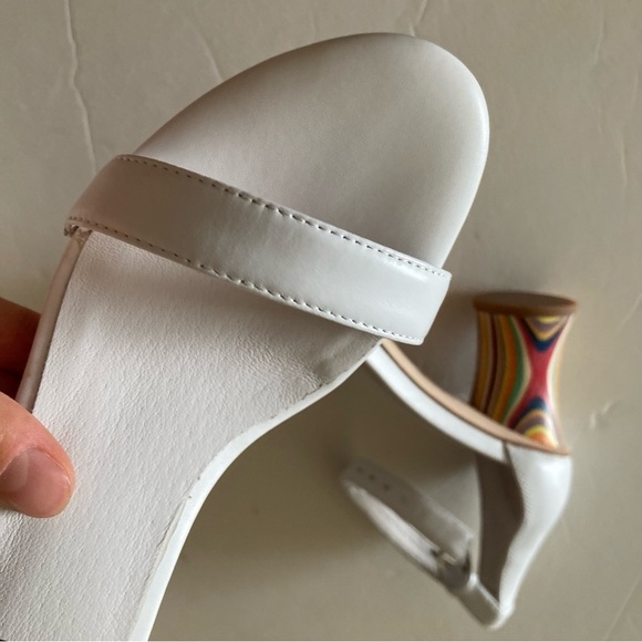 Jeffery Campbell Free People One Strap White Wooden Patterned Heels Sz 6.5 - Picture 4 of 7